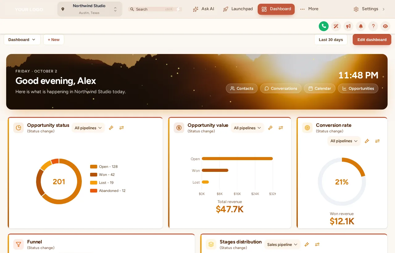 Golden Hour photo dashboard with a warm sunset header