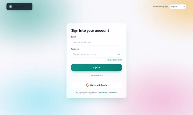 Gradient mesh login page design for GoHighLevel with a white glass sign-in card