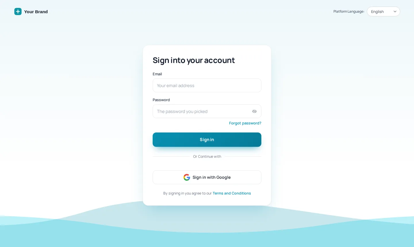 Ocean waves login design with animated waves beneath the sign-in card