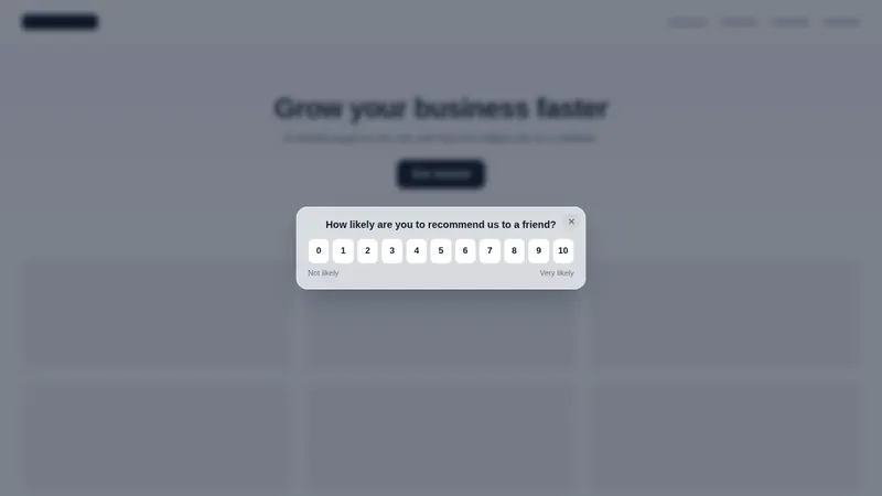 NPS score modal asking a sample guest how likely they are to recommend
